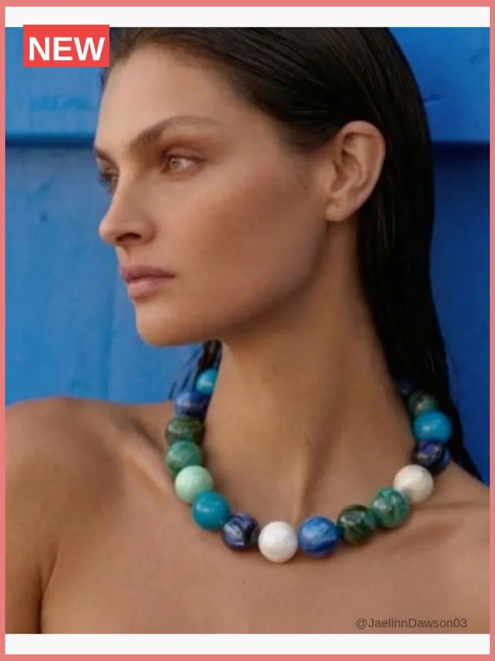 Chunky Beaded Choker Necklace Boho Statement Necklace with Large Pearl Resin